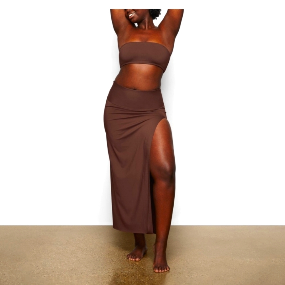 NWT SKIMS SHAPING SWIM LONG SKIRT COCOA BROWN SLIT SHAPING 2X